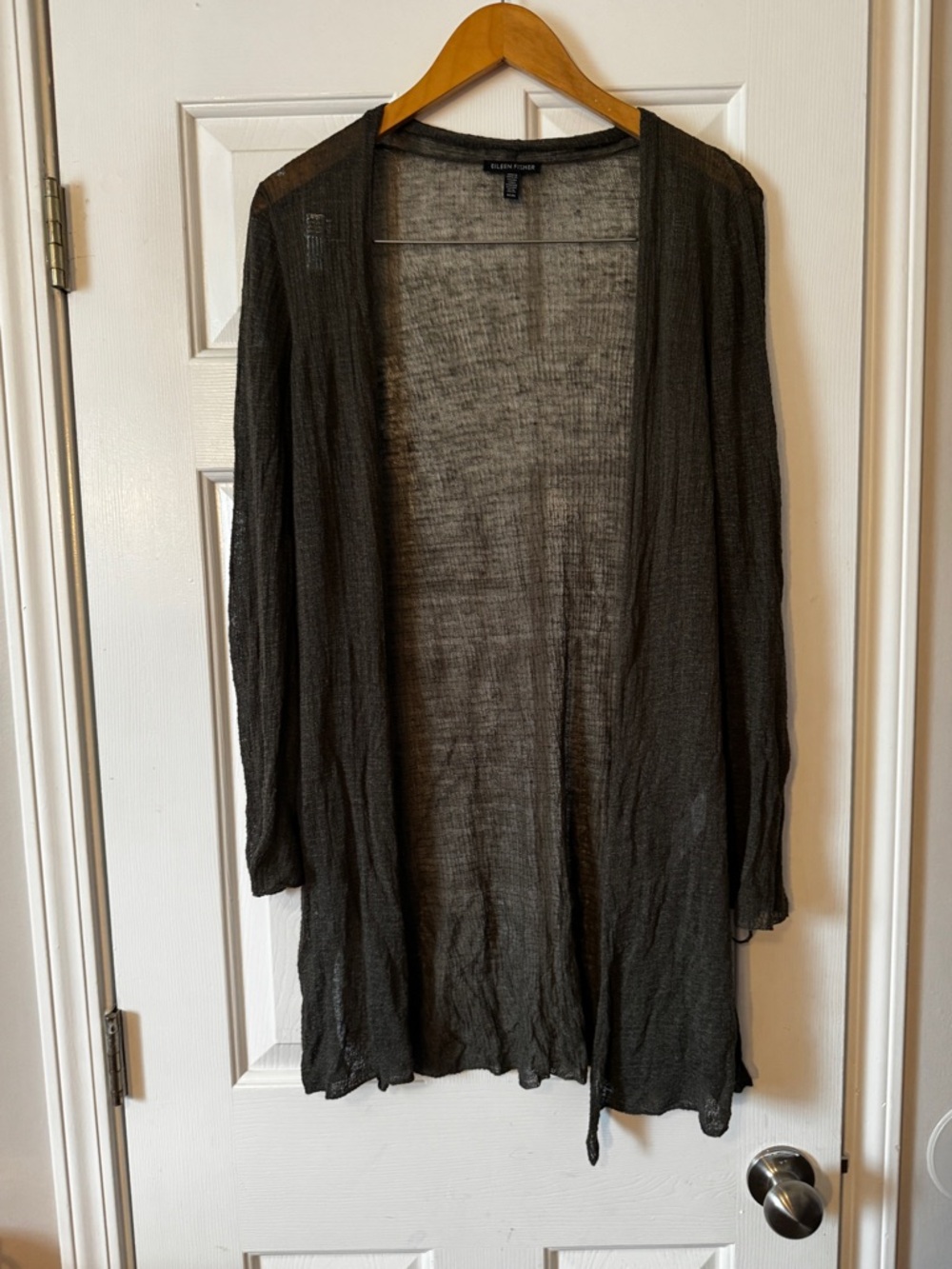 Eileen Fisher Charcoal Gray Hemp Blend Open Front Cardigan